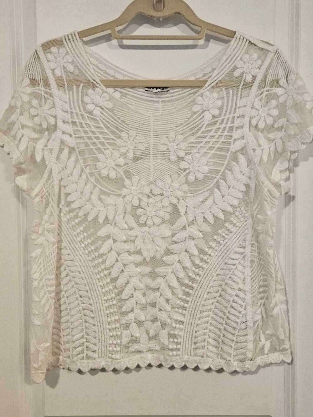 Express Ivory Embroidered Lace Mesh Boho Top M